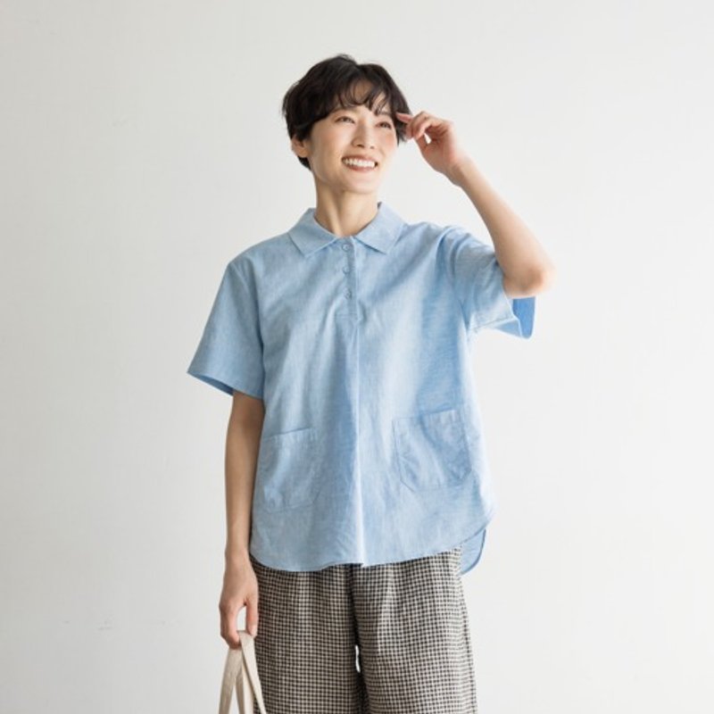 低調甜美棉麻襯衫 半袖設計 成熟風格 簡約百搭輕便上衣 240612-1 - 女上衣/長袖上衣 - 棉．麻 