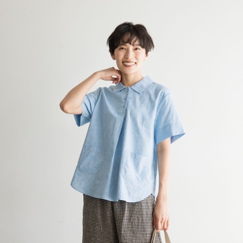 低調甜美棉麻襯衫 半袖設計 成熟風格 簡約百搭  輕便上衣  240612-1 - 女上衣/長袖上衣 - 棉．麻 