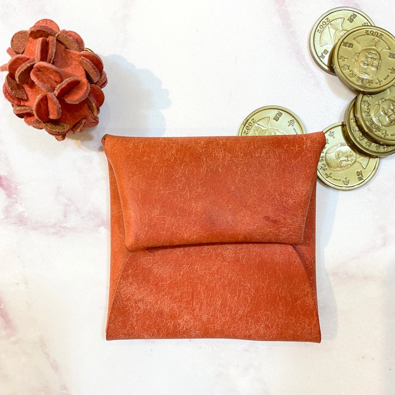 Italian frosted vegetable tanned leather toast coin purse - smoked powder - Coin Purses - Genuine Leather Pink