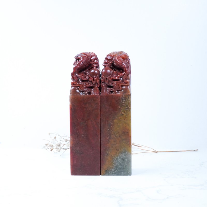 客製化手工印章-|龍鈕老撾石對章-3x3CM|送禮手工篆刻印章 - 印章/印台 - 石頭 