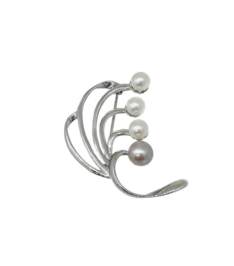 Natural Pearl Sterling Silver Brooch White Bead Color Beads Natural Freshwater Beads 925 Sterling Silver Silver-Made Brooch - Brooches - Pearl 