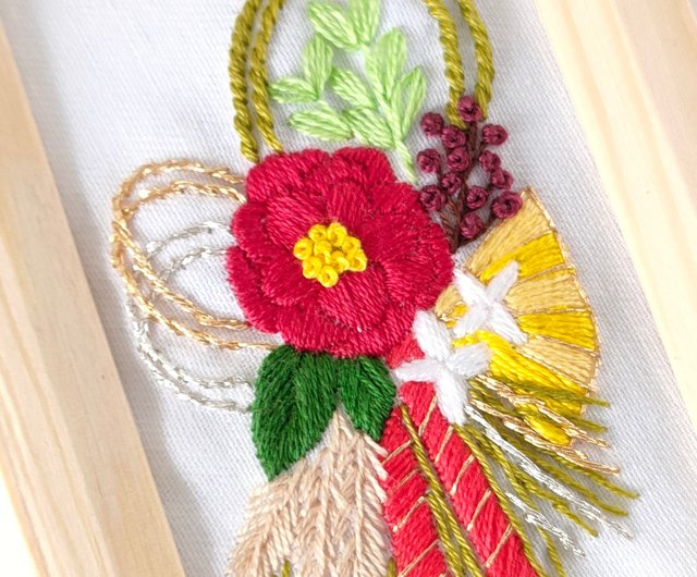 お正月しめ縄飾り刺繍フレーム 刺繍ファブリックパネル - ショップ
