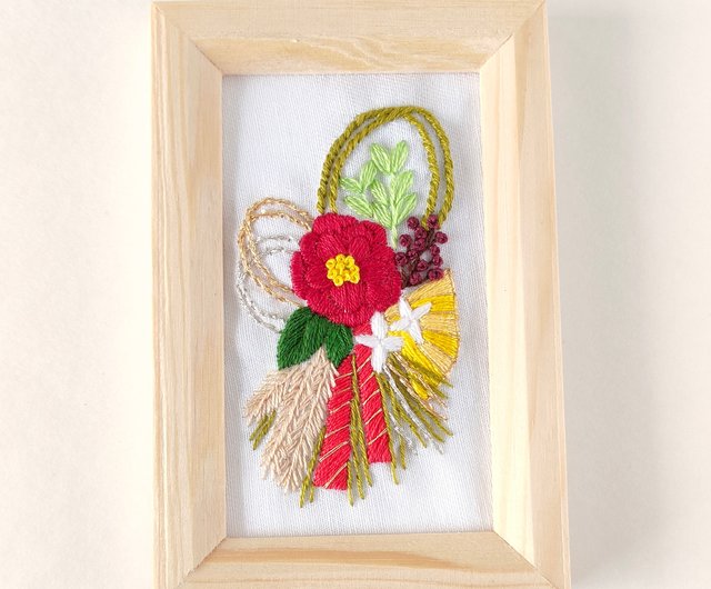 お正月しめ縄飾り刺繍フレーム 刺繍ファブリックパネル - ショップ