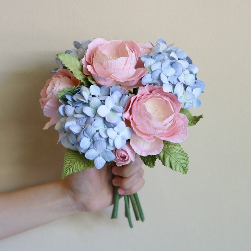 BM111：ブーケミニブーケ花嫁介添人のために。ピンクとブルーのパステル - 置物 - 紙 ピンク