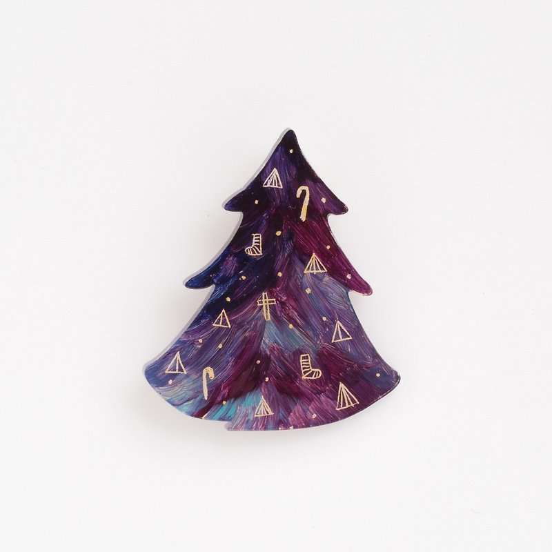 Brooch of painting 【tree】 - Brooches - Acrylic Purple