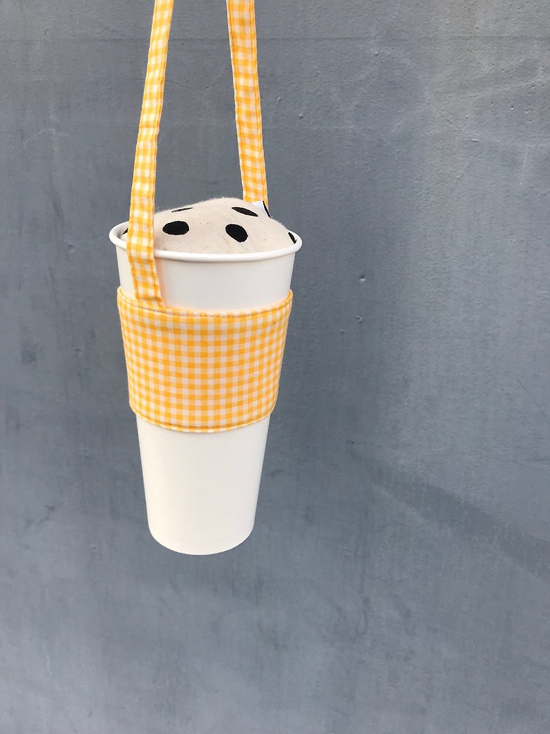 Colorful drink series‧Cup bag‧Fruit ice tea yellow plaid‧abbiesee gift shop - อื่นๆ - ผ้าฝ้าย/ผ้าลินิน สีเหลือง
