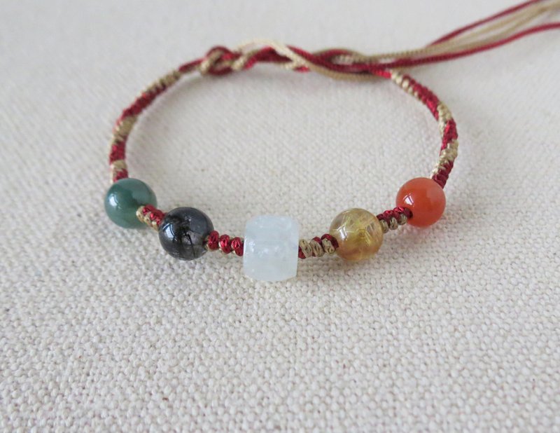 本命年【開運招財五行珠】絲光編織手鍊*02*增加整體運勢 - 手鍊/手環 - 寶石 多色