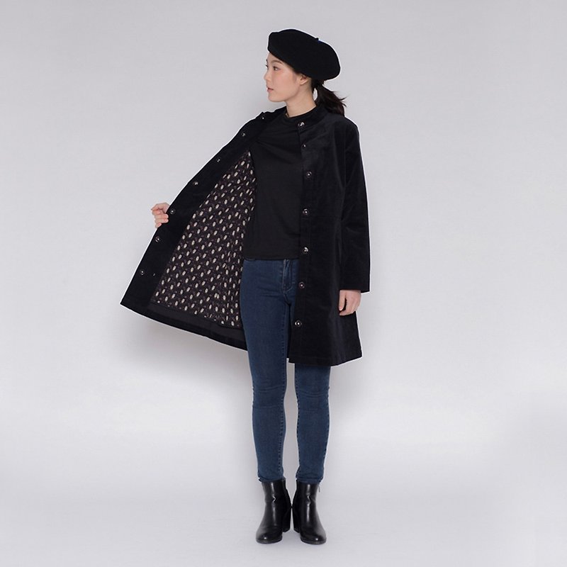 Intellectual Collar Corduroy Coat - Women's Casual & Functional Jackets - Cotton & Hemp Black