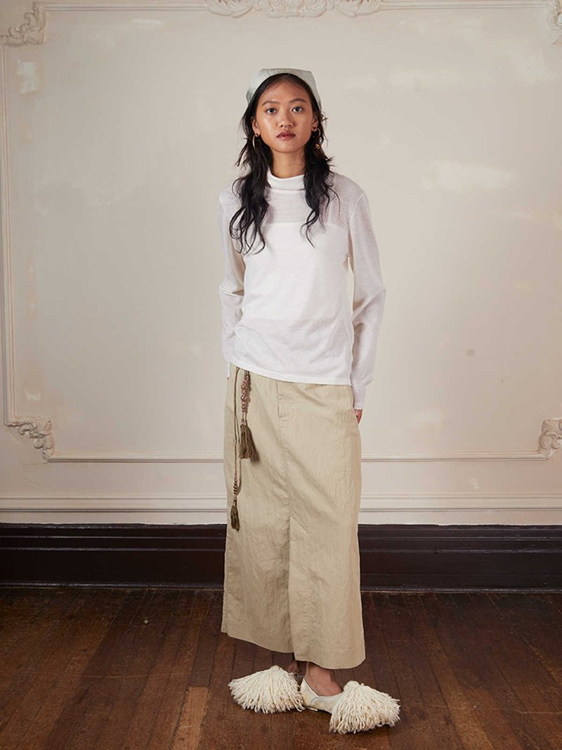 Double Palace Silk Silver Splicing Skirt - กระโปรง - เส้นใยสังเคราะห์ สีกากี