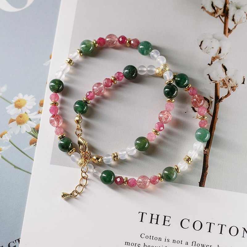 Aquatic Agate-Pink Tourmaline-Strawberry Crystal│Crystal Bracelet - Bracelets - Crystal Multicolor