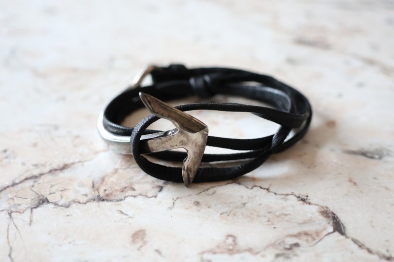 Journal-歐洲回流 vintage 古著純手工999足銀船錨手切小羊皮手環 - 手鍊/手鐲 - 真皮 