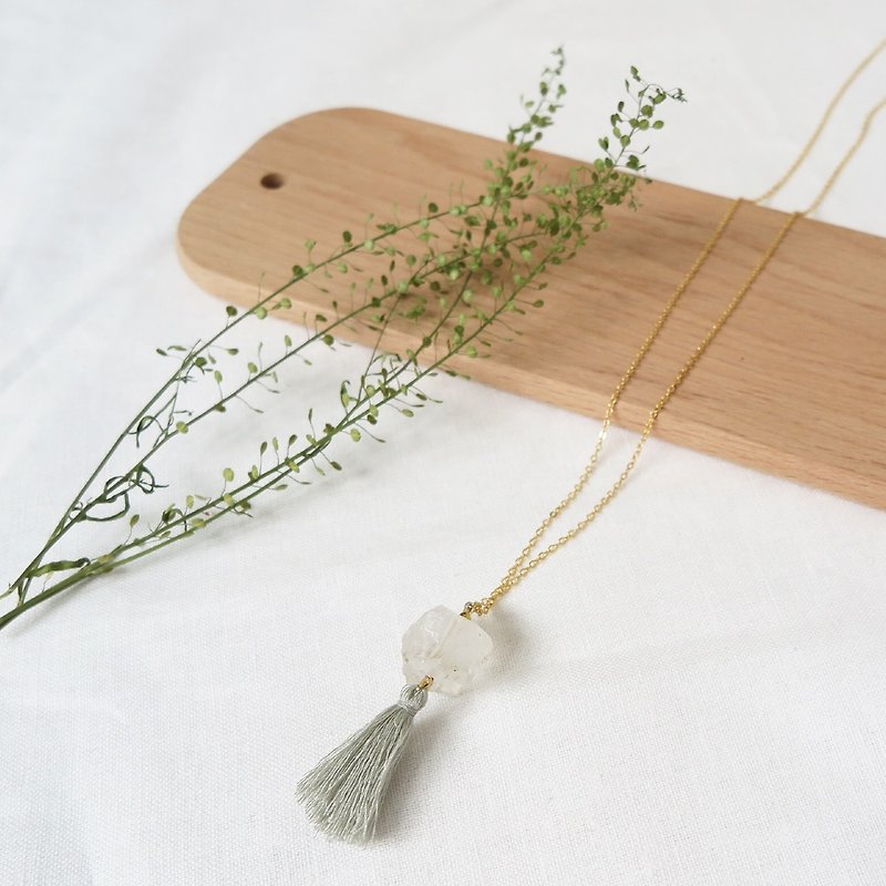 Simple Quartz Raw Stone long Necklace with Tassel - Long Necklaces - Gemstone White