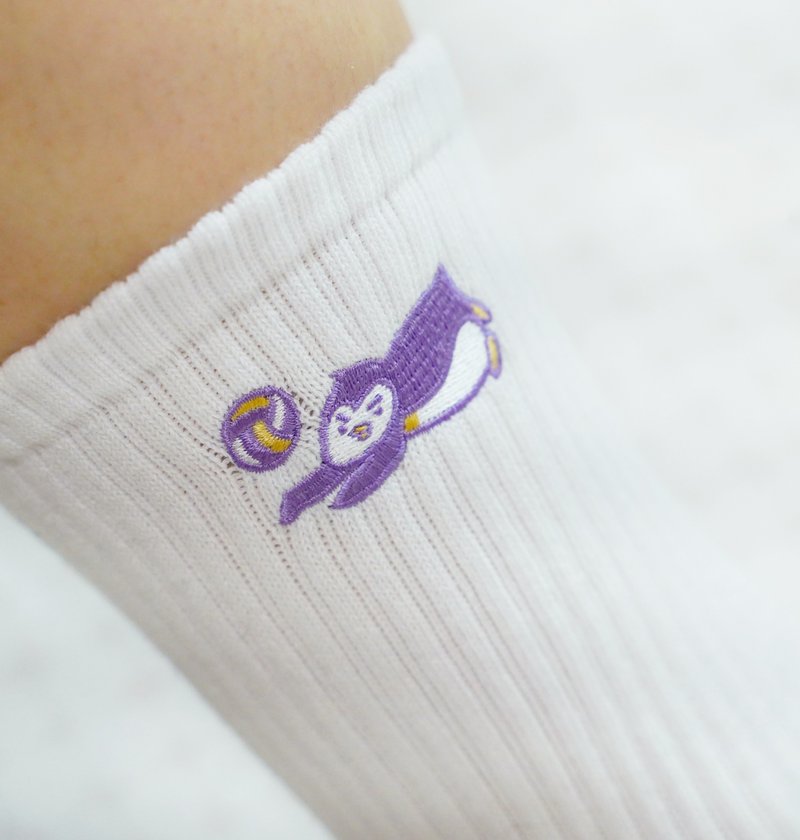 企鵝不捨 - 排球襪 - 襪 - 棉．麻 紫色