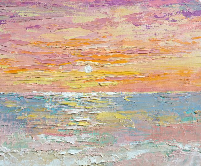 オリジナルの油絵 海の絵 海辺の絵 海の風景画 海 24x24cm