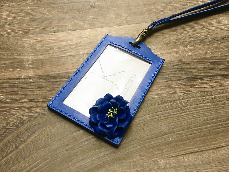 彩藍色皮革櫻花證件套 - 名片夾/名片盒 - 真皮 藍色