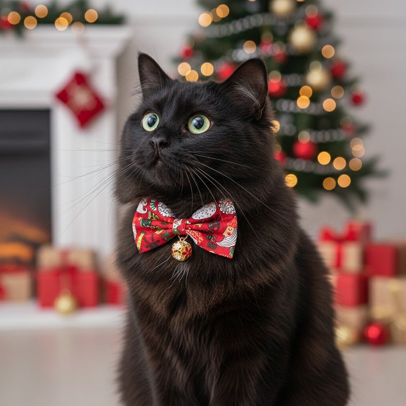 Christmas Party Collection: Bowtie Pet Collar for Cats & Small Dogs - Collars & Leashes - Cotton & Hemp Red