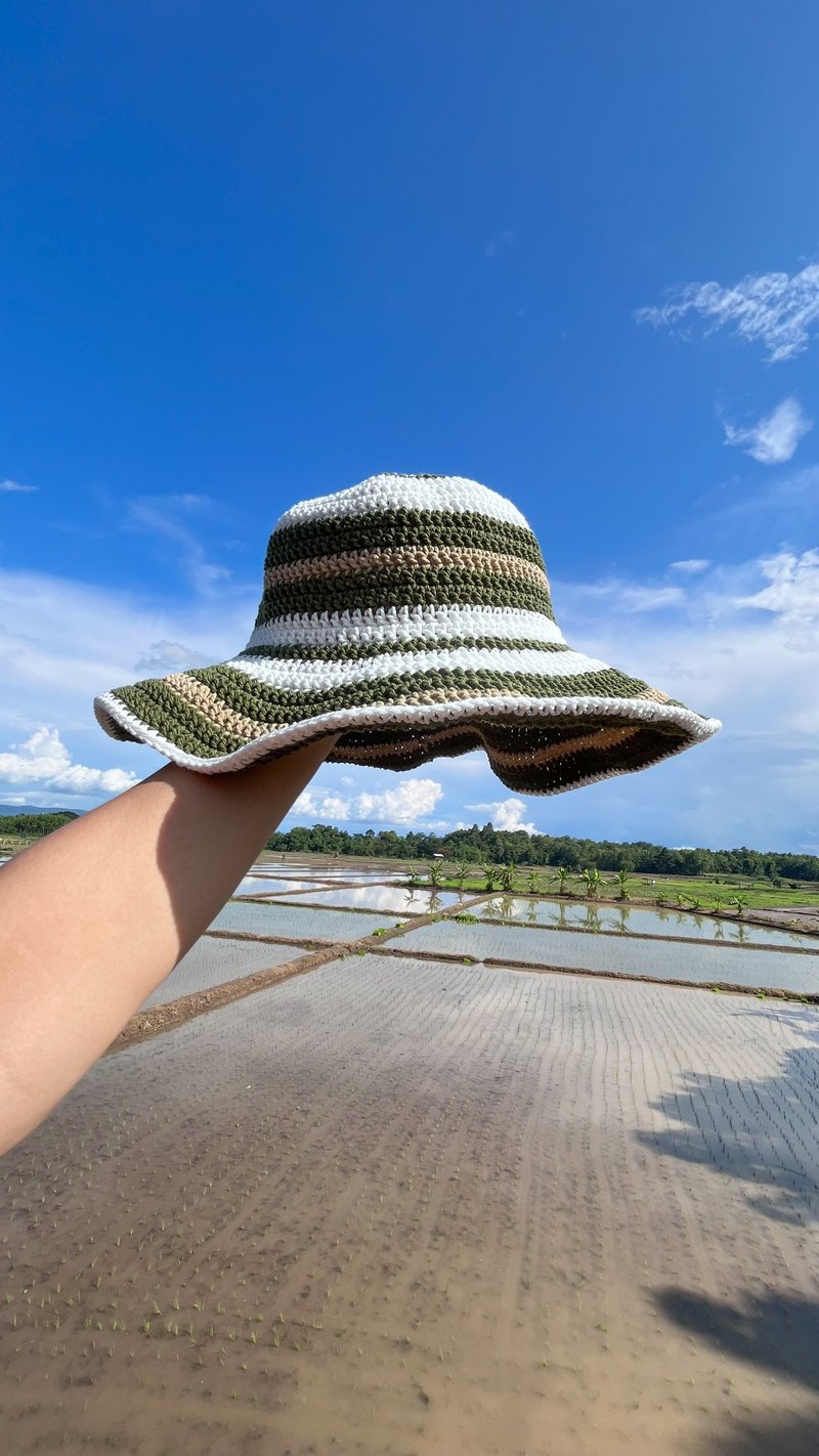 Stripes Crochet Hat ,Green ,Summer Hat ,Cute Crochet Hat - 帽子 - 棉．麻 綠色