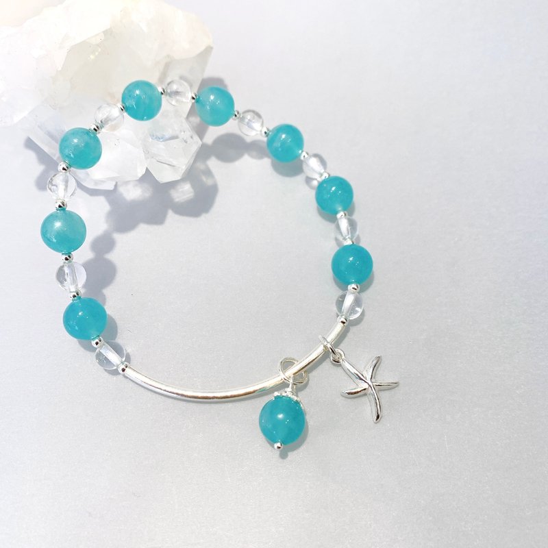 Ops Amazonite Rock Crystal Silver Gemstone Lucky beaded  Mint green bracelet - Bracelets - Gemstone Green