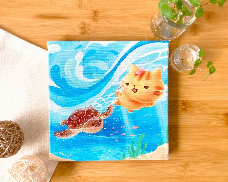 勇者貓【海】 插畫風 無框畫 - 相框/畫框 - 棉．麻 白色
