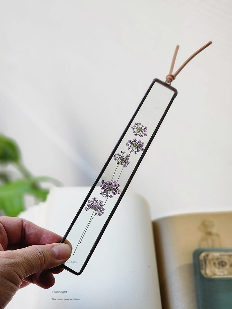 Plant Illustrated Book|Pink and Purple Lace Flowers|Glass Mount|Flower and Grass Label Bookmark - Bookmarks - Plants & Flowers Purple