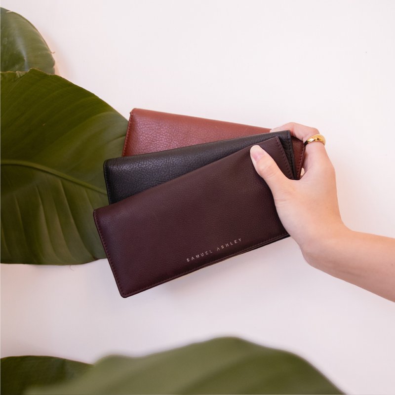 Georgia Long Leather Wallet - Raisin | Soft Cowhide Leather - กระเป๋าสตางค์ - หนังแท้ สีม่วง