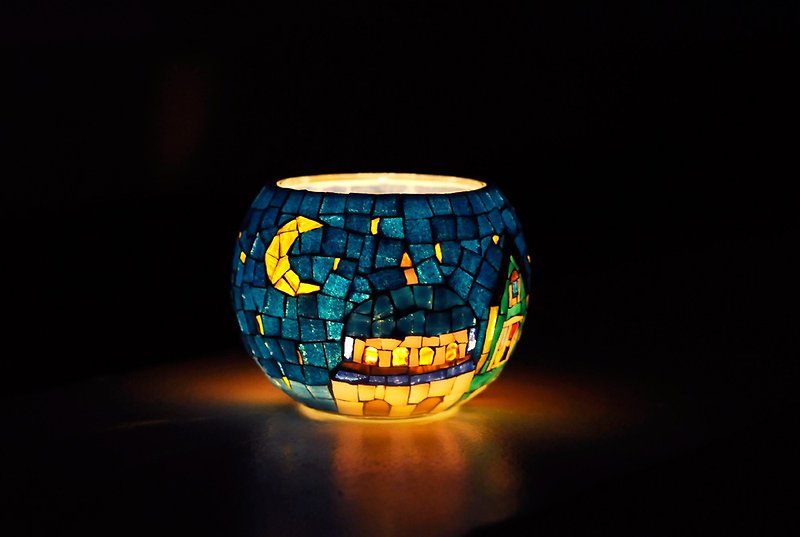 Town story /Original handmade mosaic candlestick/ romantic gift - เทียน/เชิงเทียน - แก้ว 