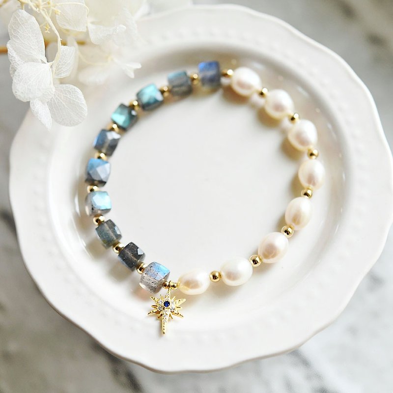 Ability to bloom labradorite and a keshipearl bracelet that brings happiness August birthstone June birthstone - Bracelets - Semi-Precious Stones Gray