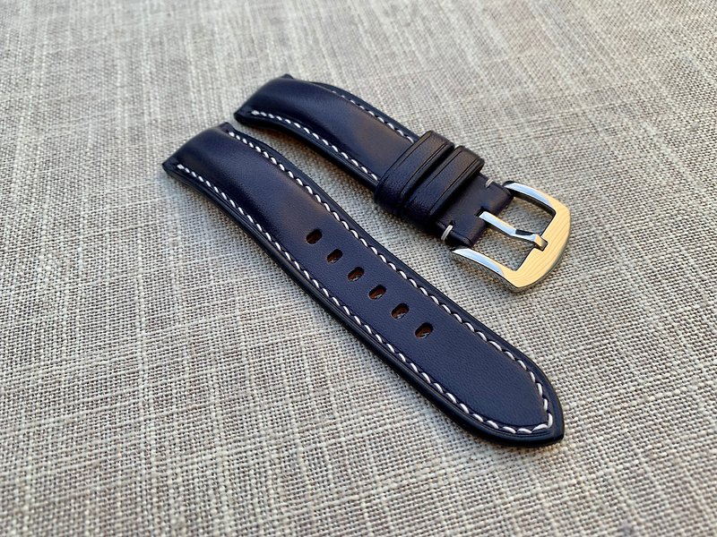 Tuscany navy blue vegetable tanned cowhide leather jacquard handmade strap strap custom strap - Watchbands - Genuine Leather Blue
