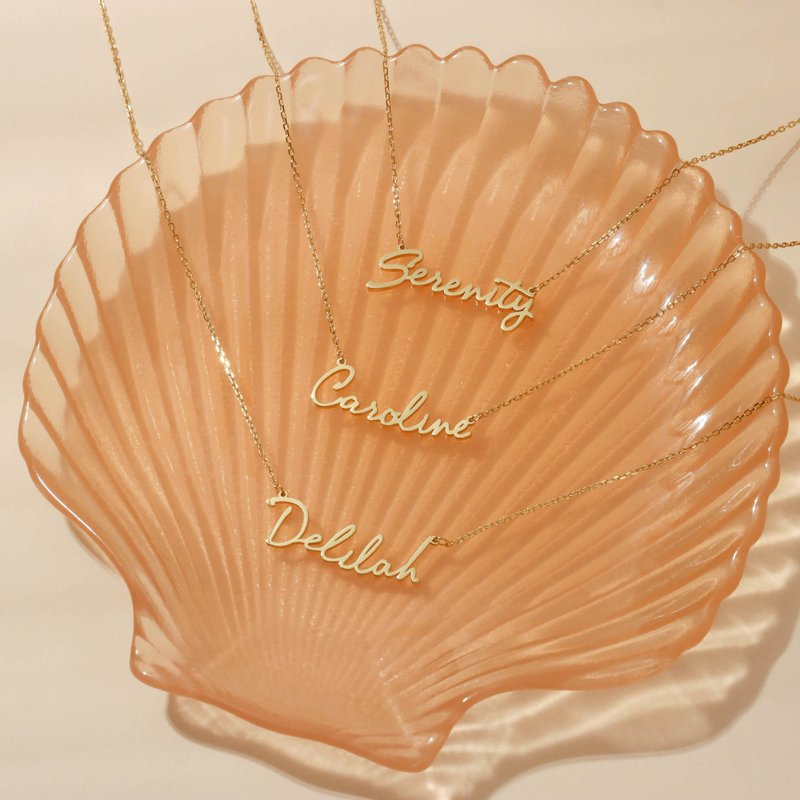 原創設計筆記項鏈925純銀鍍18K金簽名風項鏈鎖骨鏈 交換禮物 - 項鍊 - 銀 金色