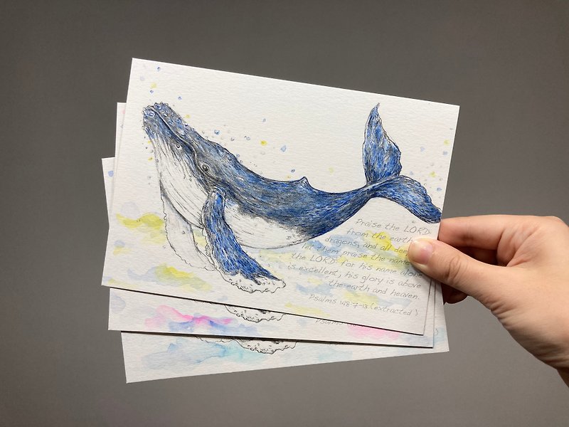 Whale water color postcard - การ์ด/โปสการ์ด - กระดาษ สีน้ำเงิน