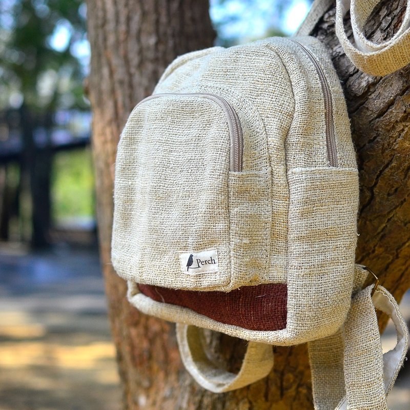 100% Hemp Nepal Handwoven Lightweight Backpack_Fair Trade - กระเป๋าเป้สะพายหลัง - ผ้าฝ้าย/ผ้าลินิน สีกากี