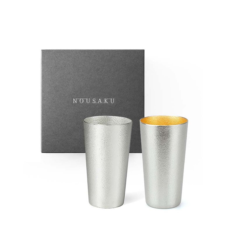 經典純錫杯對杯(純錫・金箔)禮盒組 - 酒杯/酒器 - 貴金屬 銀色