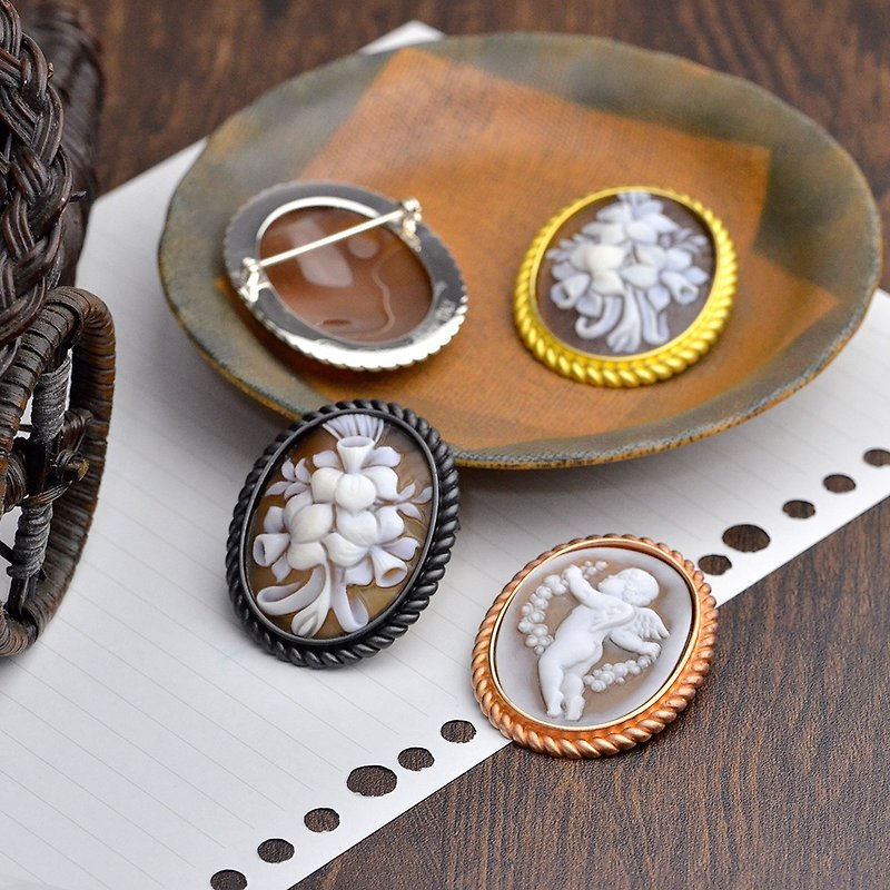 CAMEO Italian Handmade Shell Carving Light Jewelry-Raphael Series Handmade Shell Carving Brooch-S500 - Brooches - Other Metals Silver