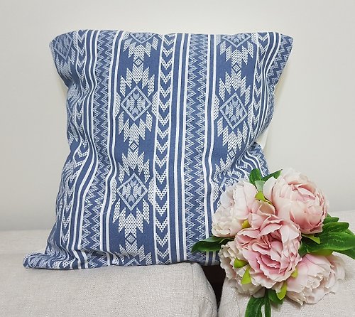hazelnut 北歐民族風格藍色圖案抱枕靠枕靠墊枕套