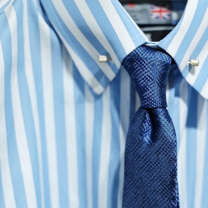 HIATUS 彩藍格紋 絲質領帶 紳士小物 - 領呔/呔夾 - 絲．絹 藍色