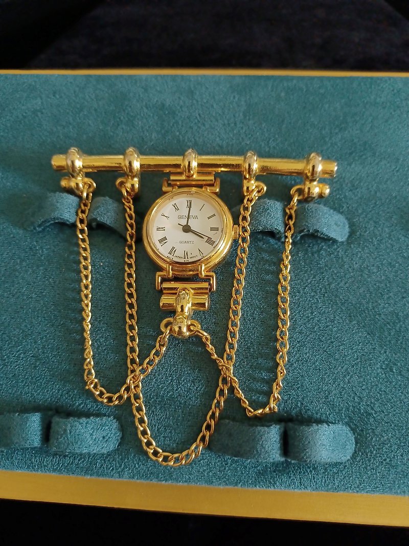 vintage jewelry  石英鐘錶吊墜胸針 凡爾賽風 - 胸針/心口針 - 其他材質 