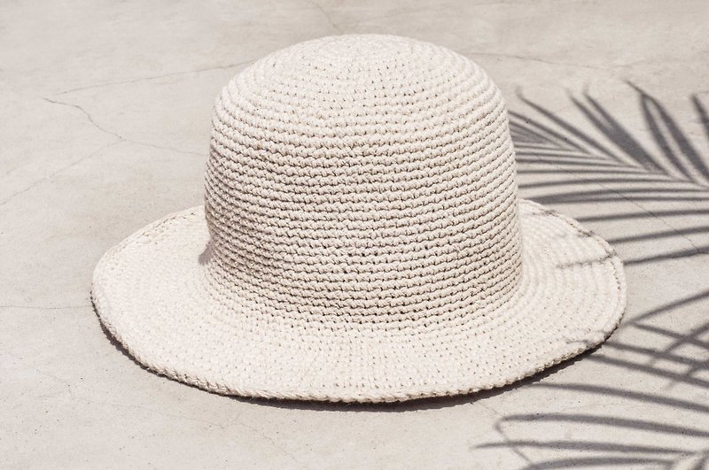 Hat / visor / hat / cap handmade cotton Linen/ cotton Linen crocheted cap / Cap Design - vanilla mousse - Hats & Caps - Cotton & Hemp White