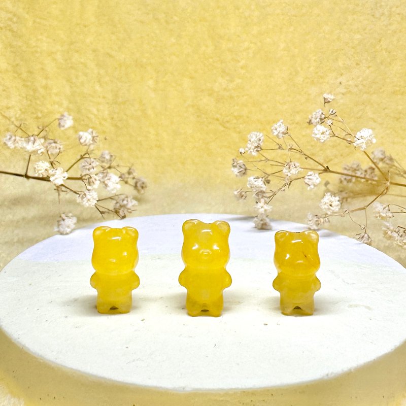 Natural yellow agate bear necklace cute shape carved mineral jewelry - สร้อยคอ - คริสตัล สีเหลือง