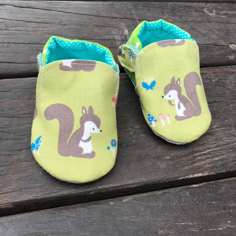 可愛小松鼠-綠-學步鞋 - 嬰兒鞋 - 棉．麻 