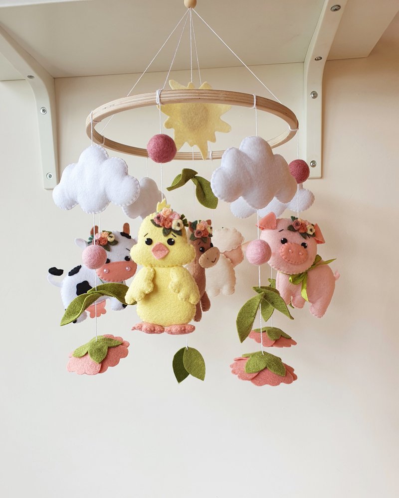 Farm mobile, Barnyard nursery, flowers mobile, Baby mobile girl, farm nursery - 寶寶/兒童玩具/玩偶 - 環保材質 
