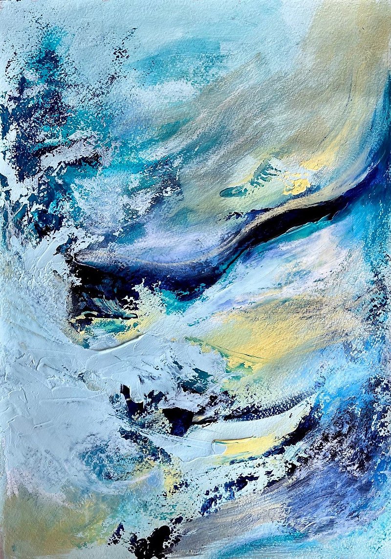 Painting Original Abstract Wall Art Acrylic on paper / Kiss of salt water - โปสเตอร์ - กระดาษ สีน้ำเงิน