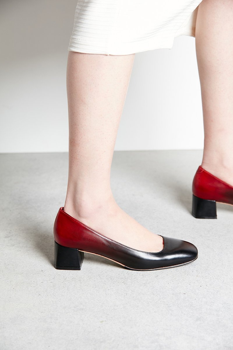 4.6 Square Toe Heels - Flames - รองเท้าส้นสูง - หนังแท้ สีแดง