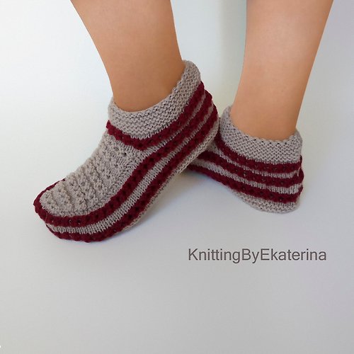 KnittingByEkaterina Moccasin Knitted Slippers for Women Slipper Socks Knit Slippers Womens Travel