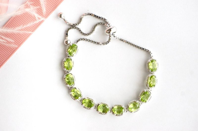Natural Peridot Bracelet Silver 925 With 18K - 手鍊/手環 - 純銀 綠色