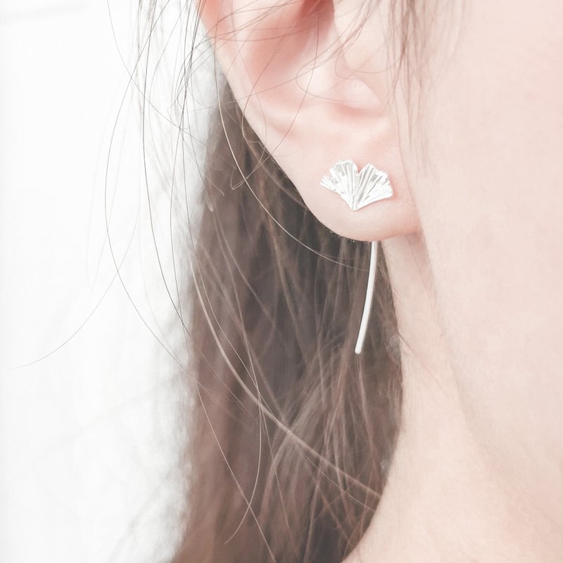 / Autumn / Gingko 925 Sterling Silver Dangling Earrings - ต่างหู - เงินแท้ สีเงิน