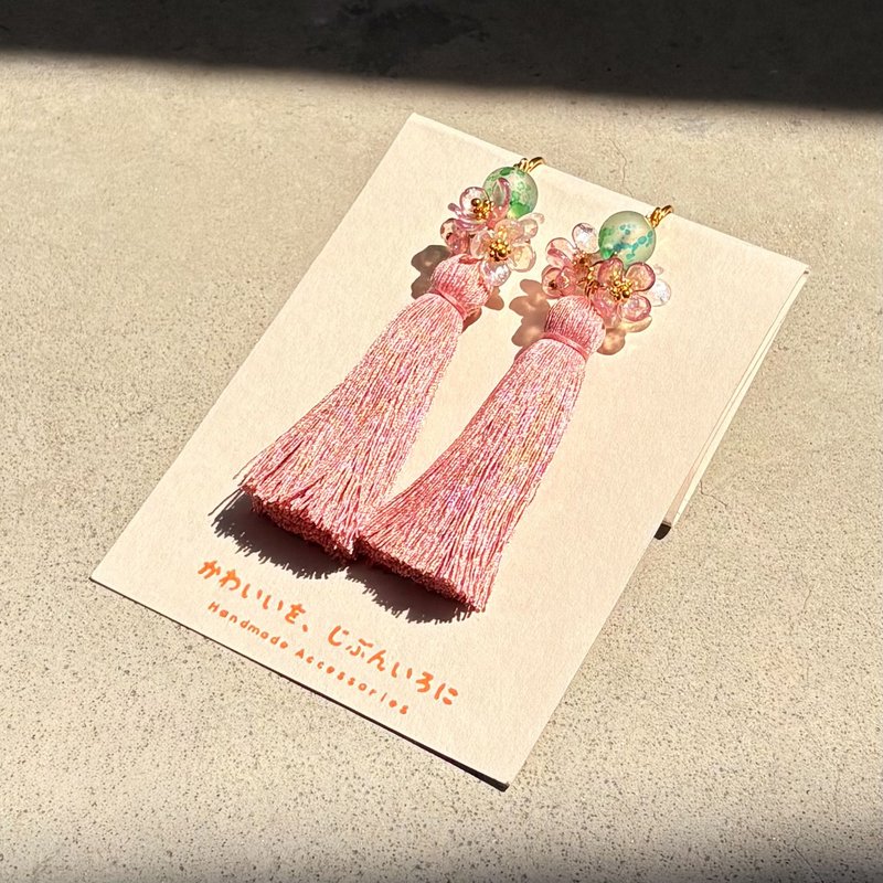 ストックイヤリング - 耳環/耳夾/耳骨夾 - 繡線 粉紅色