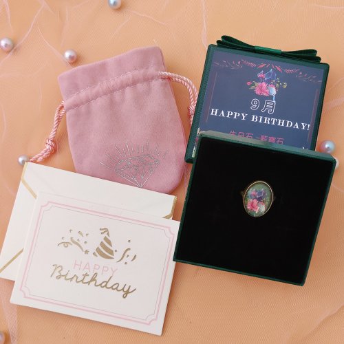 StephyDesignHK 9月藍寶石生日石絲巾扣禮盒套裝/生日禮物/ 客製化生日絲巾扣禮物