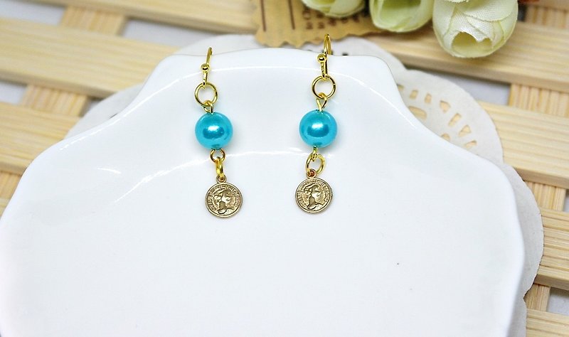 Alloy ＊Gold Coins Brilliant ＊_Hook Earrings - Earrings & Clip-ons - Other Metals Blue