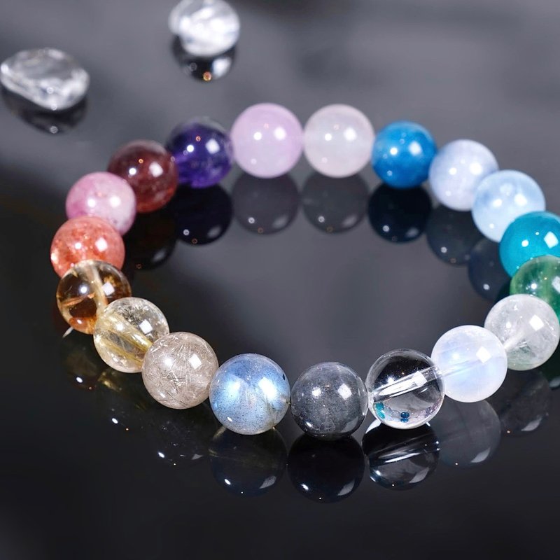 Septetone Original//10mm Dopamine Rainbow Duobao Natural Crystal Bracelet for Career, Wealth and Health - สร้อยข้อมือ - คริสตัล หลากหลายสี