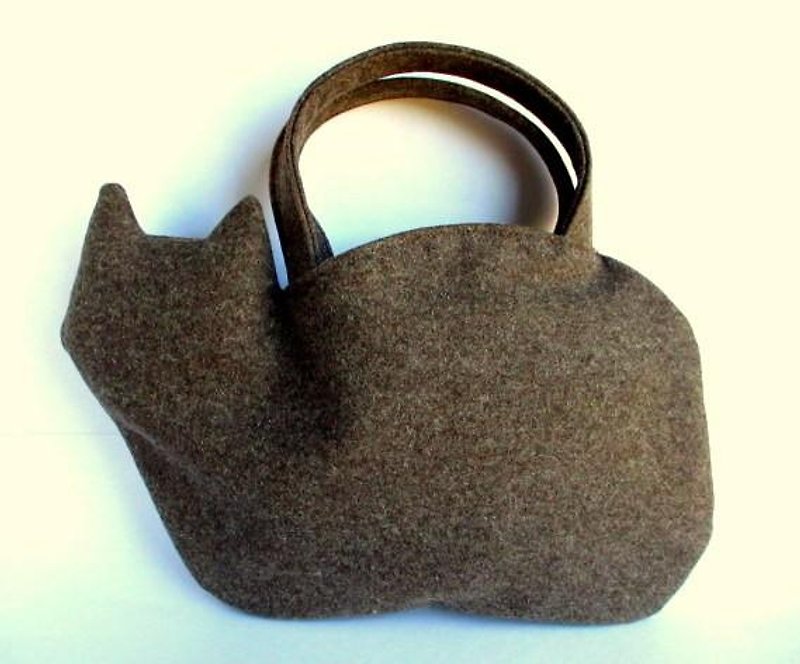 Wool Flannel Cat Bag Brown - กระเป๋าถือ - ผ้าฝ้าย/ผ้าลินิน สีนำ้ตาล